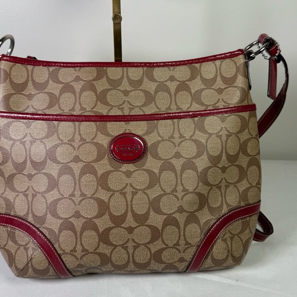 Coach Signature Tote shoulder Tan red black crossbody 2 bags bundle as is auth - Picture 12 of 16